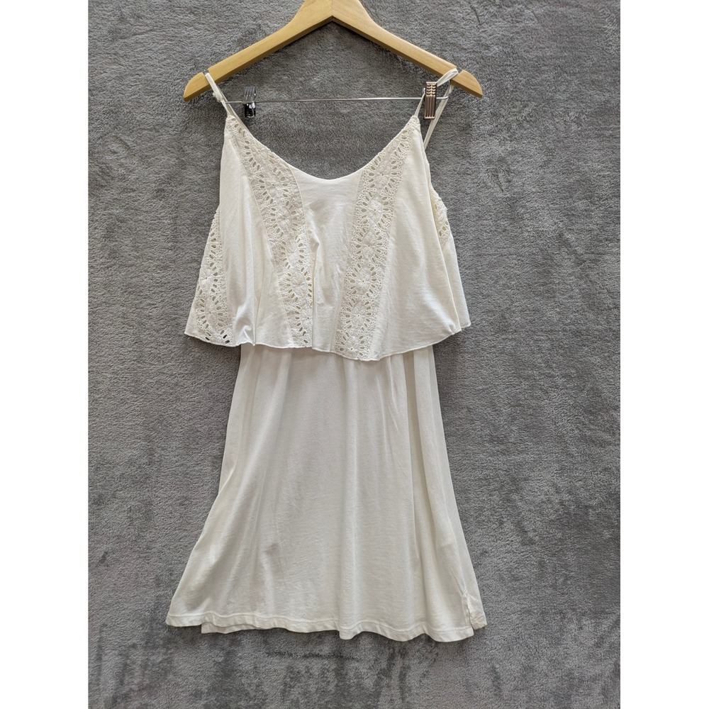 Boho Crochet Lace Ruffle Dress Womens XS White Cotton Adjustable Straps O'Neill